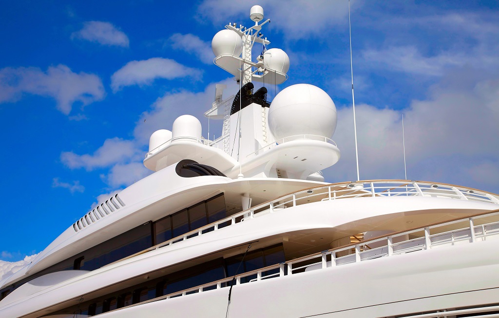 Yacht radar technology and communications equipment from luxurious yacht
